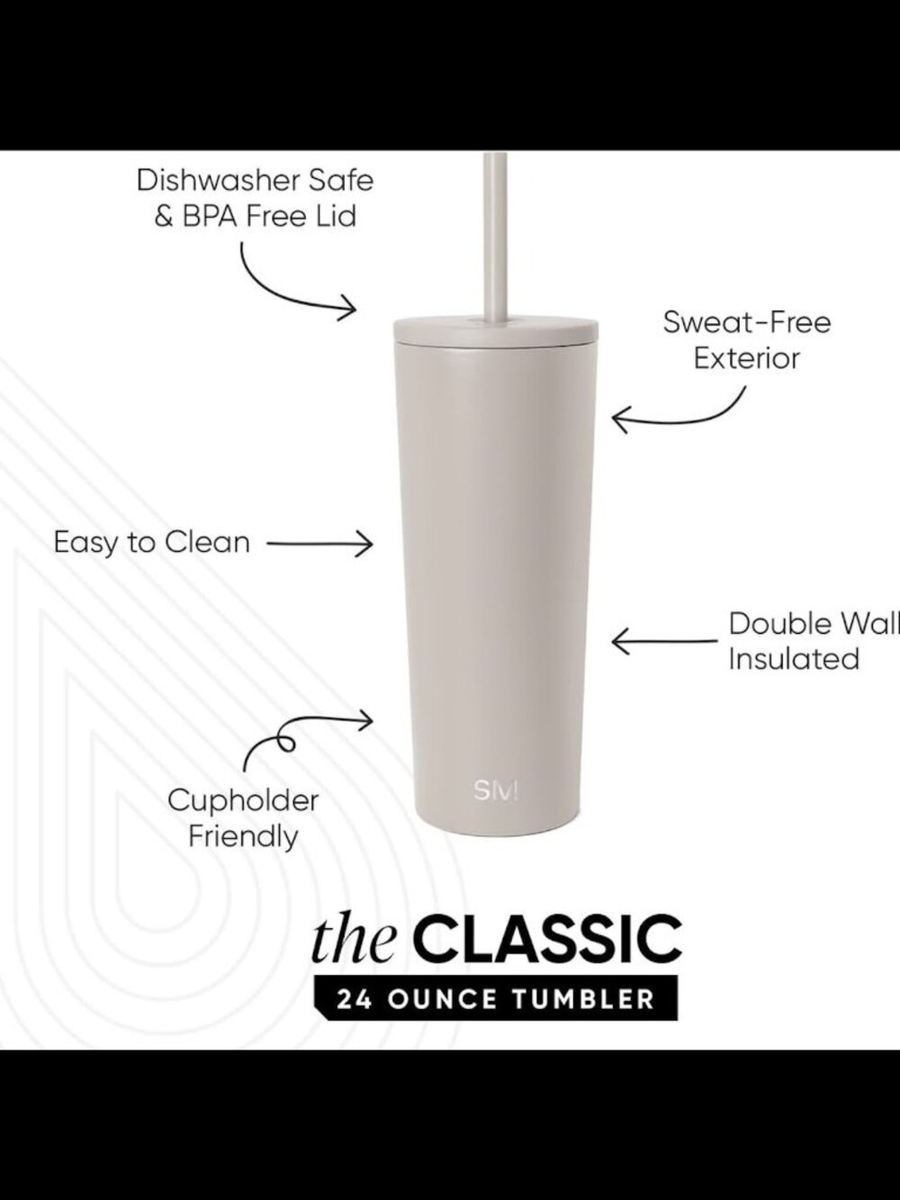 Simple Modern Insulated Tumbler with Straw and Lid 24oz Almond Birch